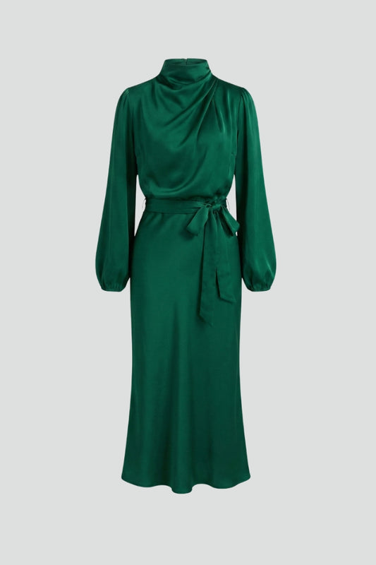 Vestido Midi Mujer Manga Larga Cuello Alto - Mavetta