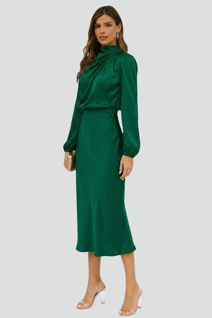 Vestido Midi Mujer Manga Larga Cuello Alto