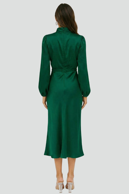 Vestido Midi Mujer Manga Larga Cuello Alto