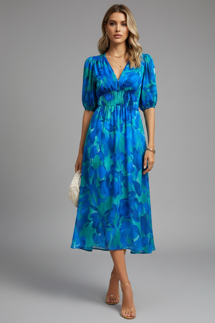 Vestido midi mujer de tela ligera escote en V