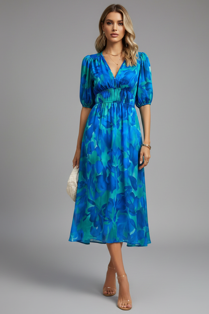 Vestido midi mujer de tela ligera escote en V