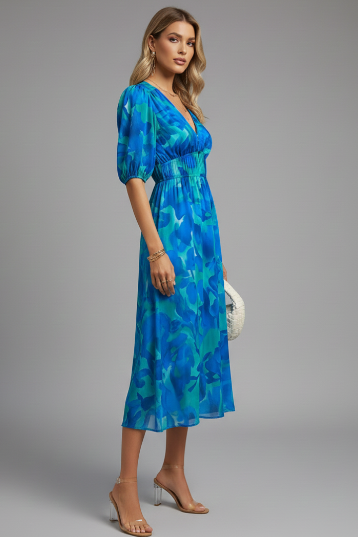 Vestido midi mujer de tela ligera escote en V