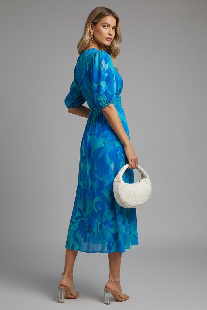 Vestido midi mujer de tela ligera escote en V