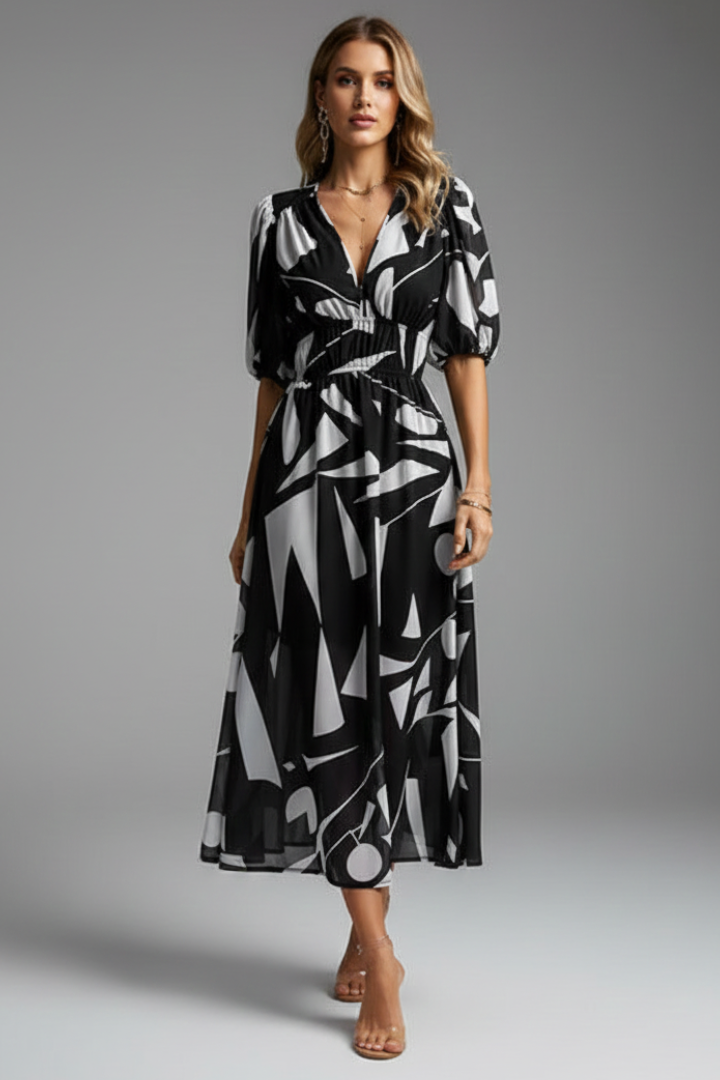 Vestido midi mujer de tela ligera escote en V