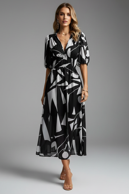 Vestido midi mujer de tela ligera escote en V