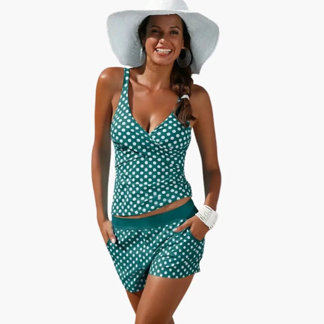 Conjunto bikini mujer de lunares con shorts cintura alta - Mavetta
