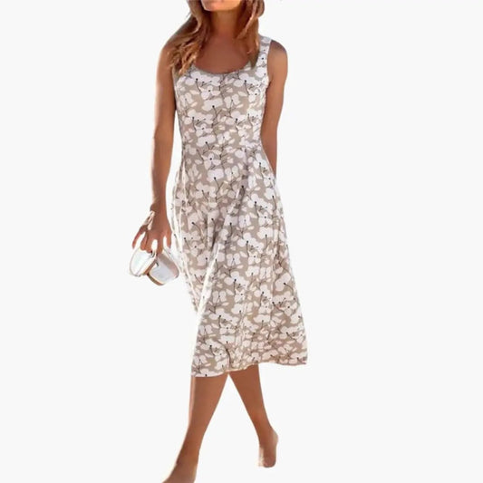Vestido midi Mujer Gasa Floral Cuello Redondo - Mavetta