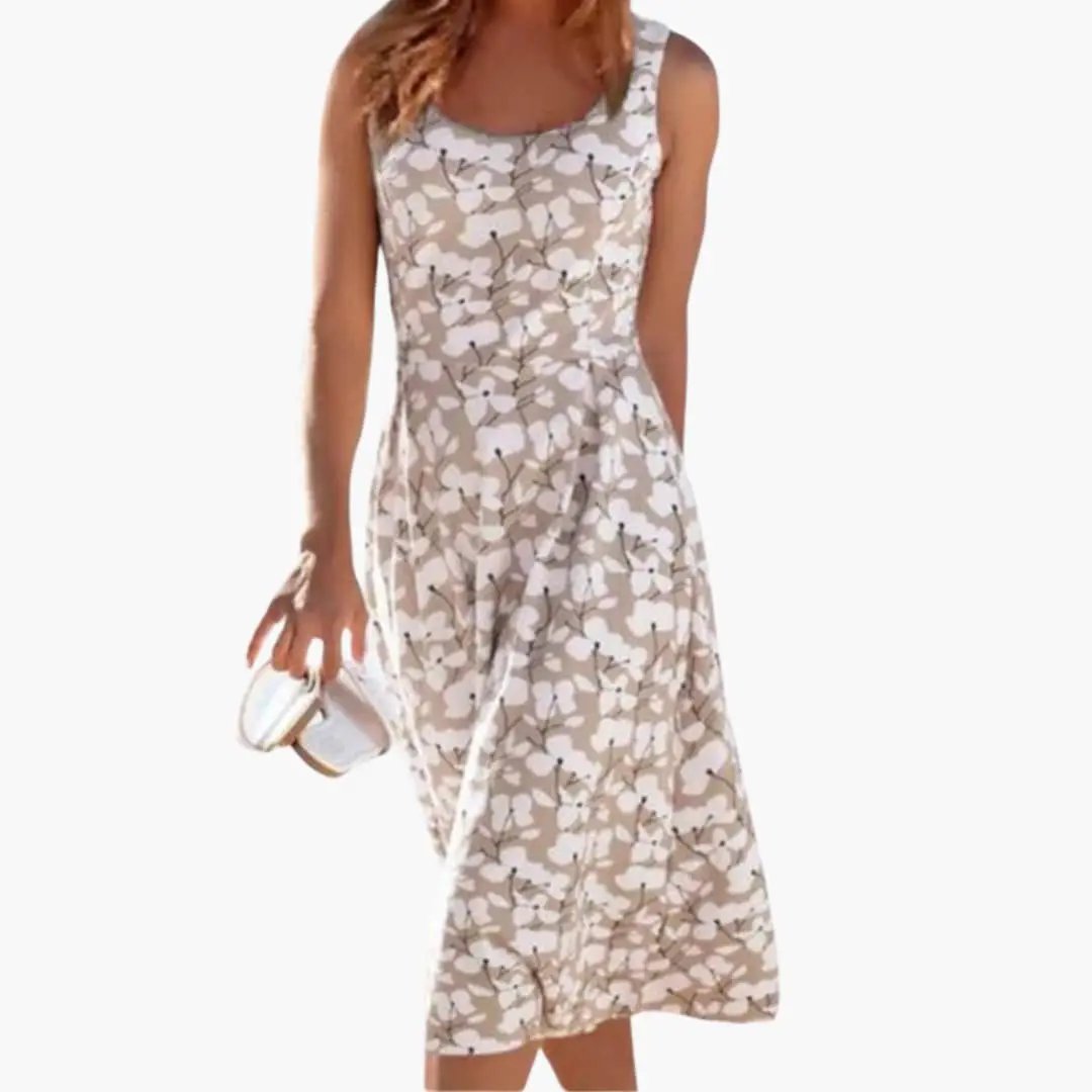 Vestido midi Mujer Gasa Floral Cuello Redondo