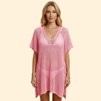 Vestido Playa Mujer de Punto Calado Manga Corta