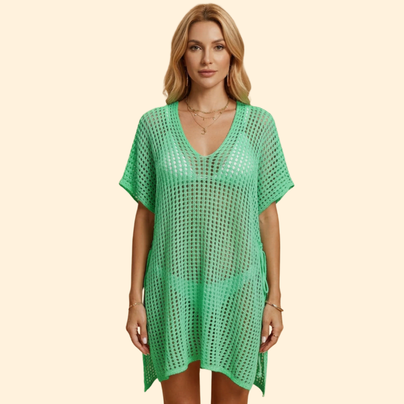 Vestido Playa Mujer de Punto Calado Manga Corta