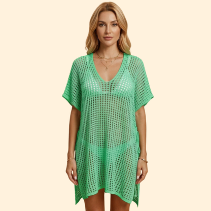 Vestido Playa Mujer de Punto Calado Manga Corta