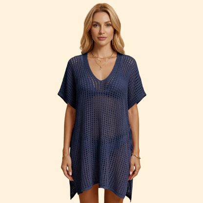 Vestido Playa Mujer de Punto Calado Manga Corta