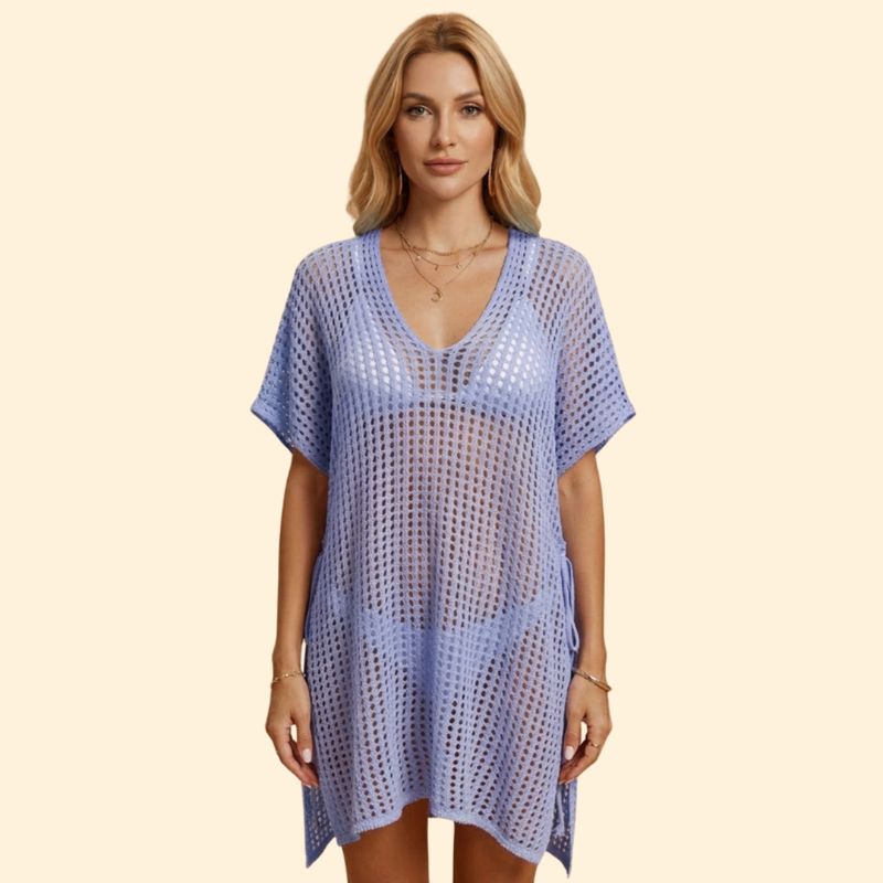 Vestido Playa Mujer de Punto Calado Manga Corta
