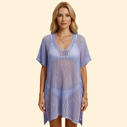 Vestido Playa Mujer de Punto Calado Manga Corta
