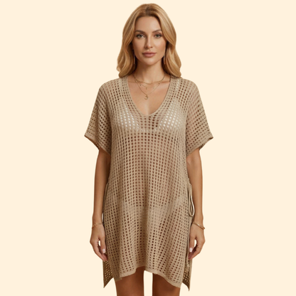 Vestido Playa Mujer de Punto Calado Manga Corta