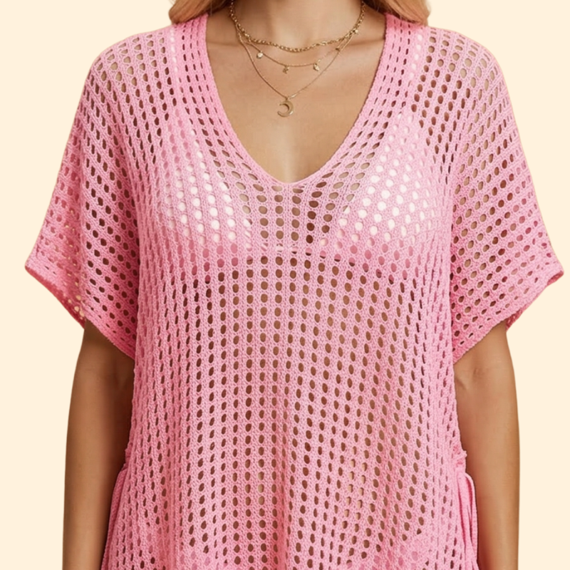 Vestido Playa Mujer de Punto Calado Manga Corta