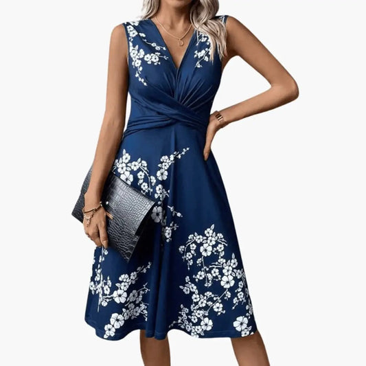 Vestido midi mujer de tela floral sin mangas cuello en v - Mavetta