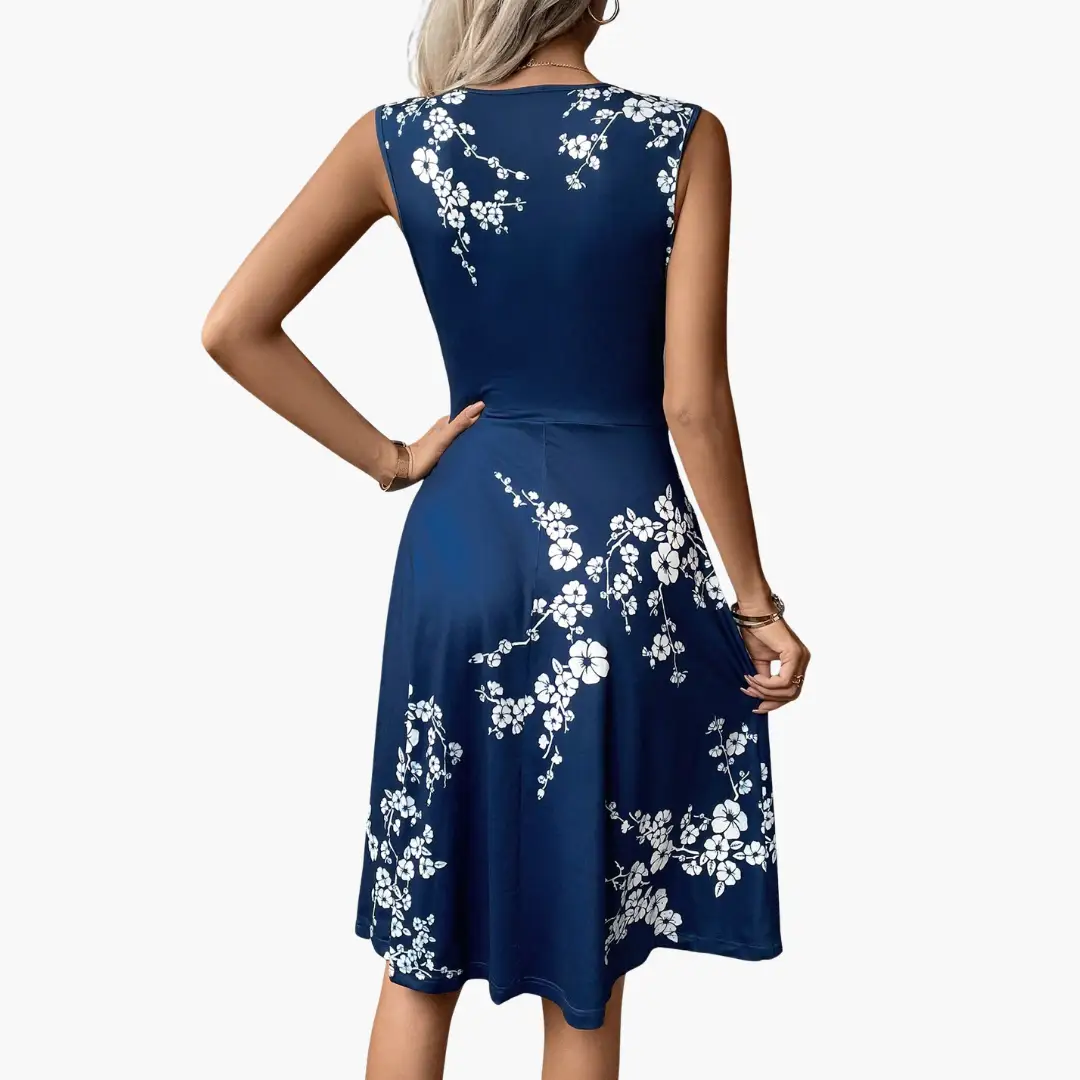 Vestido midi mujer de tela floral sin mangas cuello en v