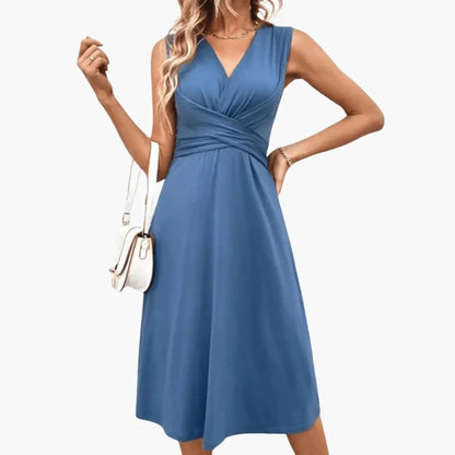 Vestido midi mujer de tela floral sin mangas cuello en v