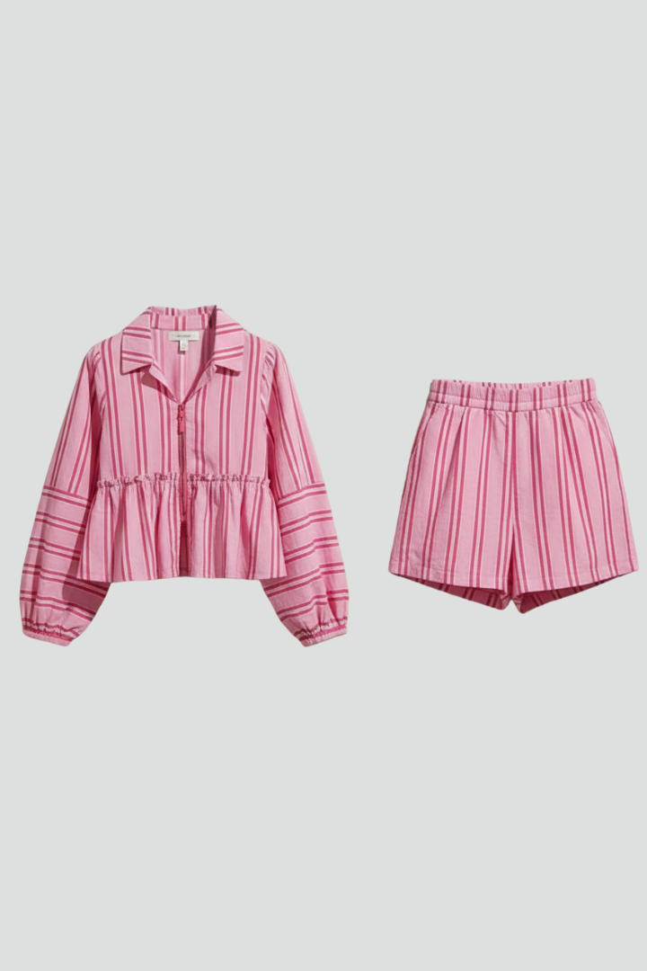 Conjunto Mujer de Shorts y Camisa Manga Larga Rayas - Mavetta