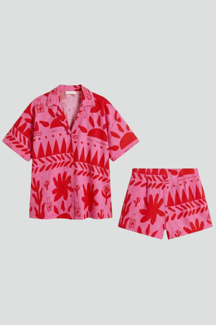 Conjunto Mujer de Dos Piezas con Pantalones Cortos Estampados - Mavetta
