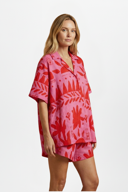 Conjunto Mujer de Dos Piezas con Pantalones Cortos Estampados