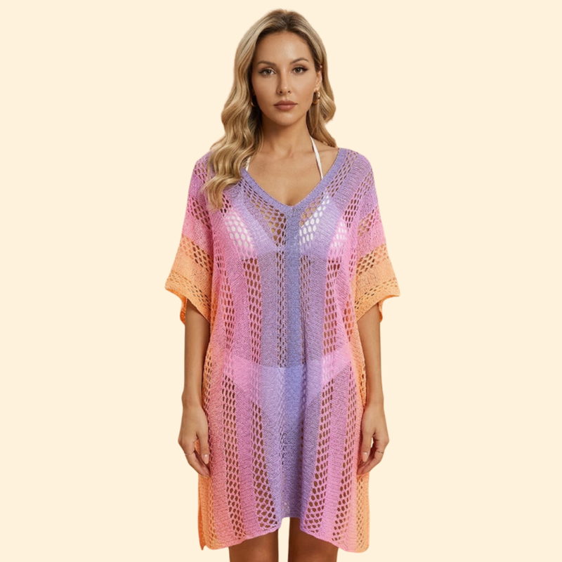 Vestido Playa Mujer Escote en V Estampado Rayas