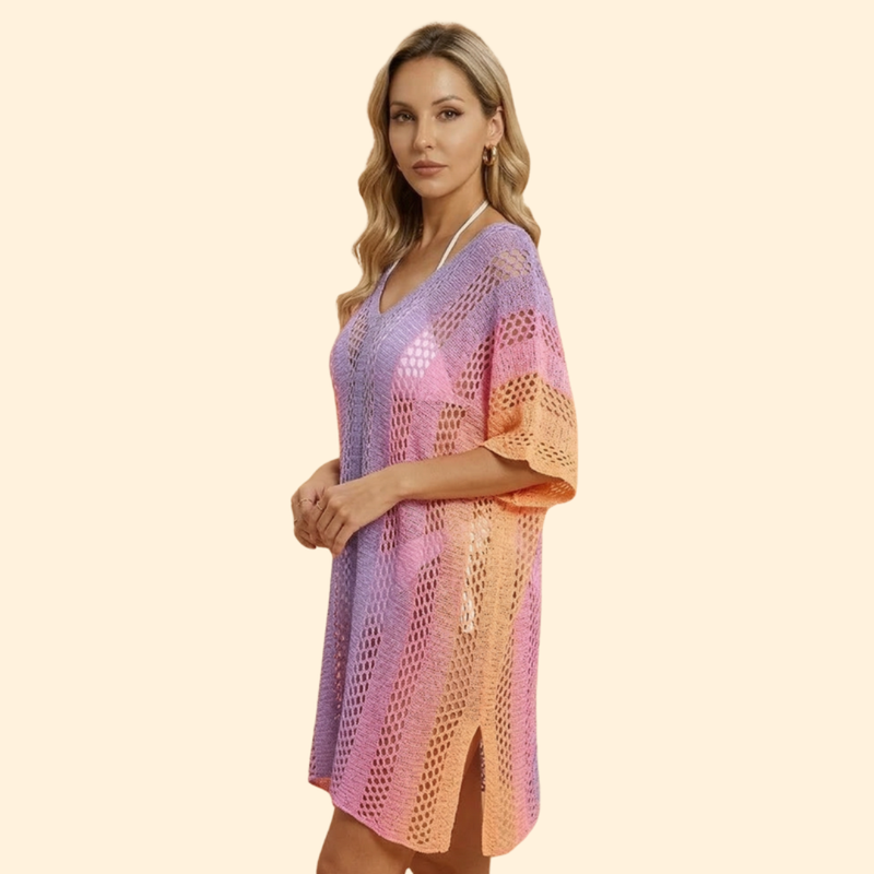 Vestido Playa Mujer Escote en V Estampado Rayas
