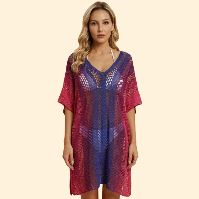 Vestido Playa Mujer Escote en V Estampado Rayas
