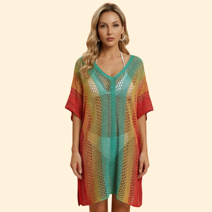 Vestido Playa Mujer Escote en V Estampado Rayas