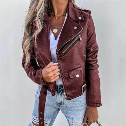 Cazadora Biker Mujer de Piel Ajuste Entallado - Mavetta