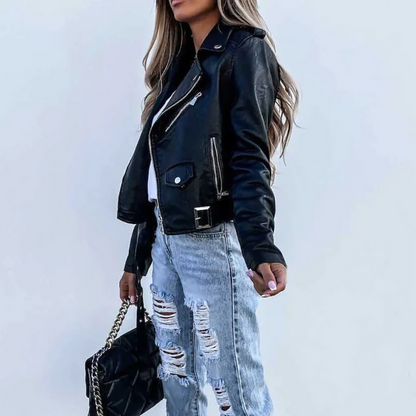 Cazadora Biker Mujer de Piel Ajuste Entallado