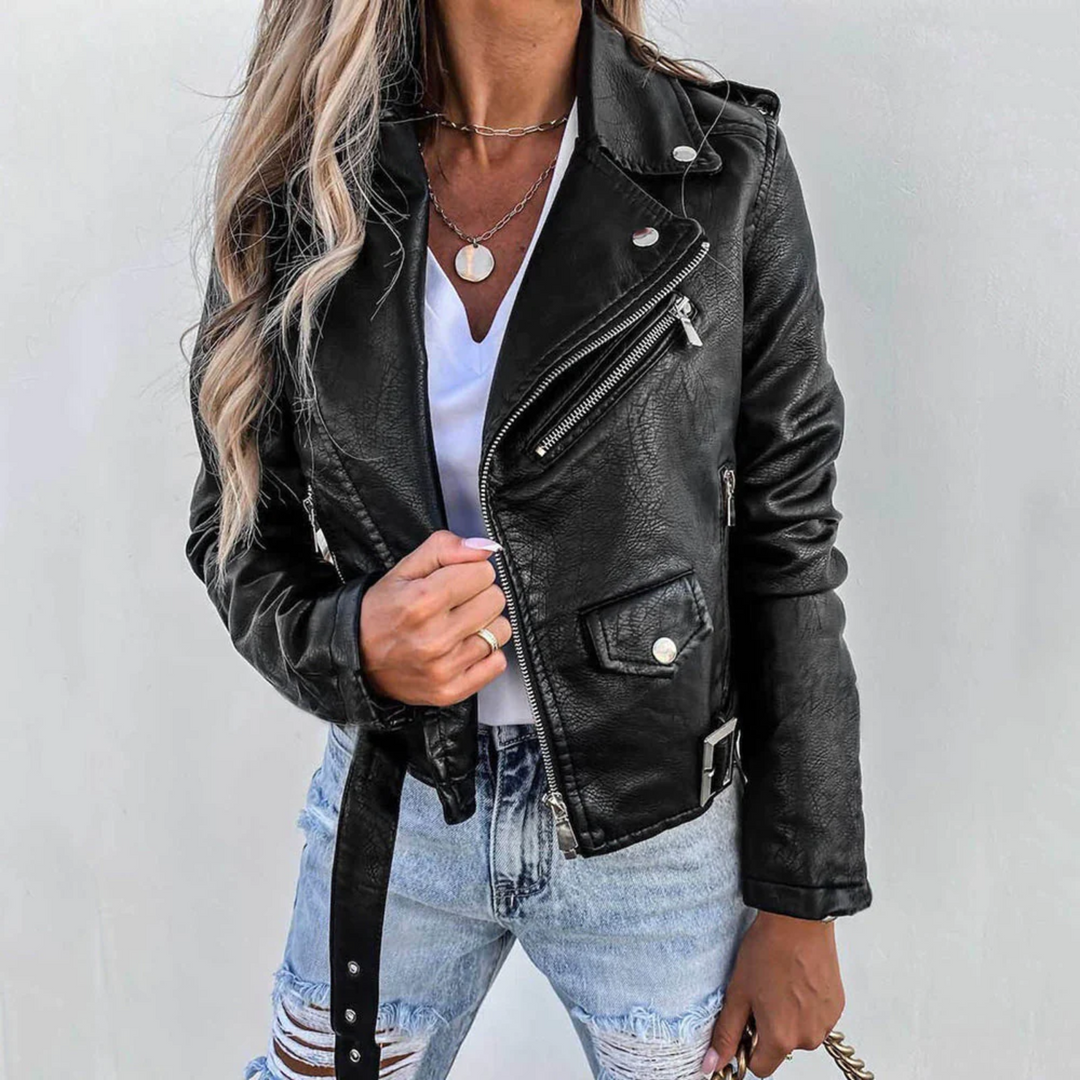 Cazadora Biker Mujer de Piel Ajuste Entallado