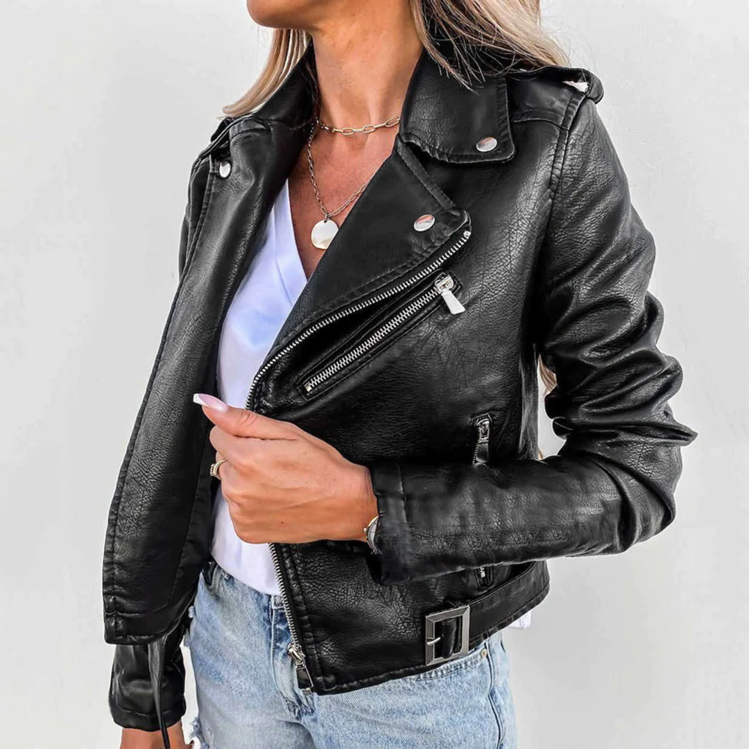 Cazadora Biker Mujer de Piel Ajuste Entallado