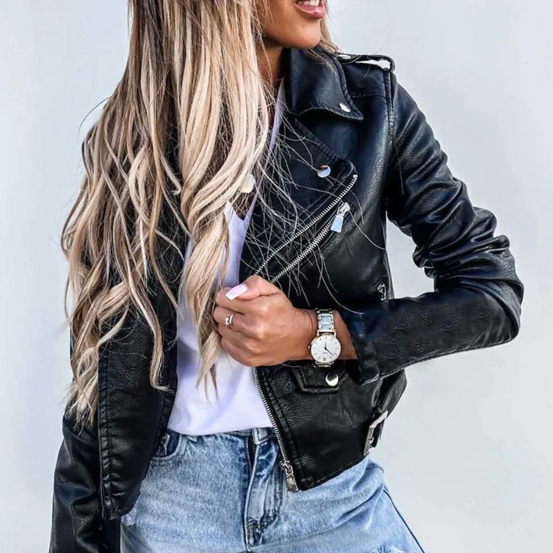 Cazadora Biker Mujer de Piel Ajuste Entallado