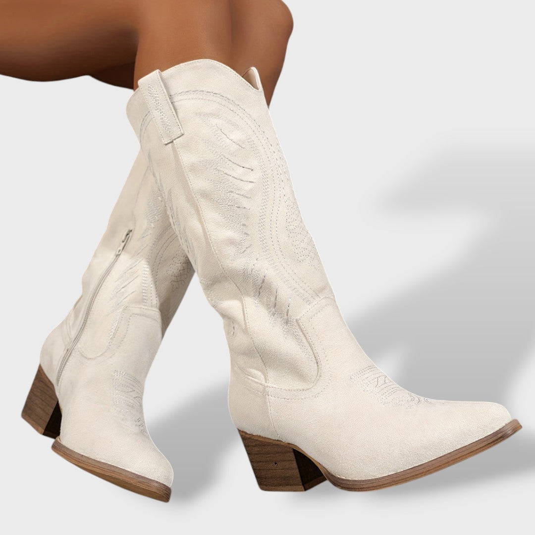 Botas Mujer de Ante Tacón Bloque Estilo Cowboy