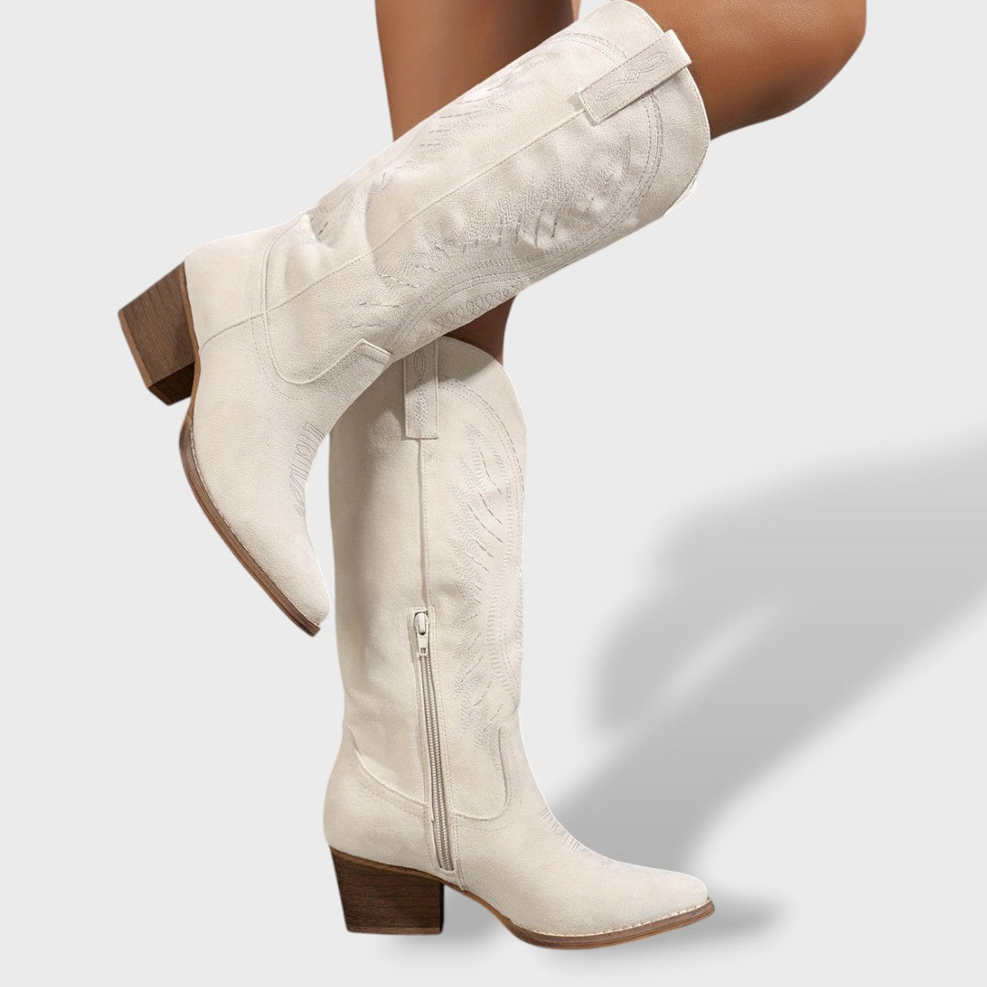 Botas Mujer de Ante Tacón Bloque Estilo Cowboy