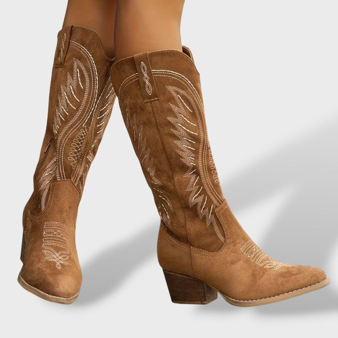 Botas Mujer de Ante Tacón Bloque Estilo Cowboy