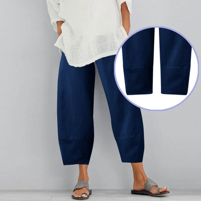 Pantalón ancho mujer de tela ligera corte suelto y largo cropped