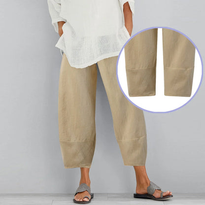 Pantalón ancho mujer de tela ligera corte suelto y largo cropped