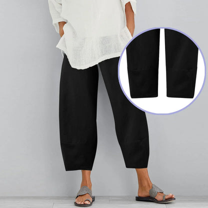 Pantalón ancho mujer de tela ligera corte suelto y largo cropped