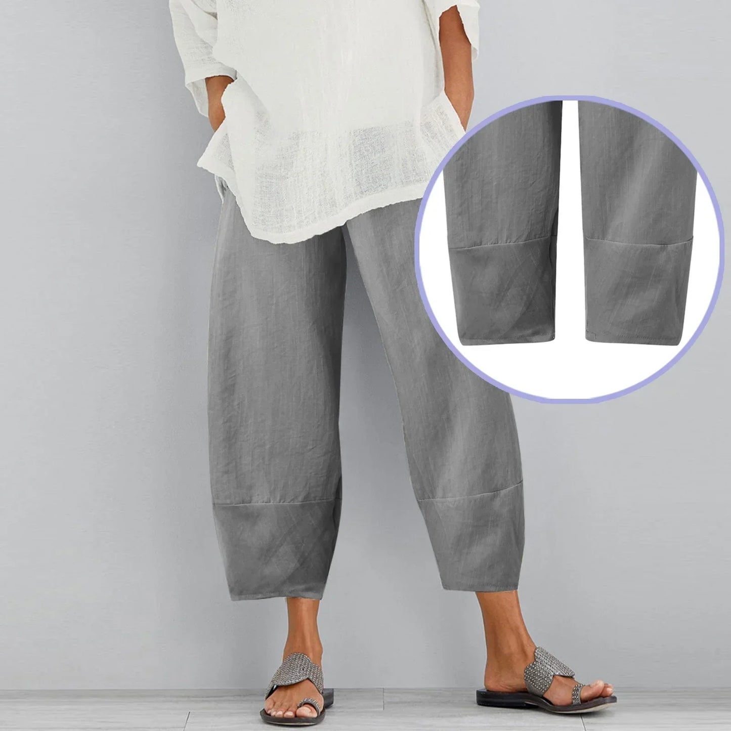 Pantalón ancho mujer de tela ligera corte suelto y largo cropped