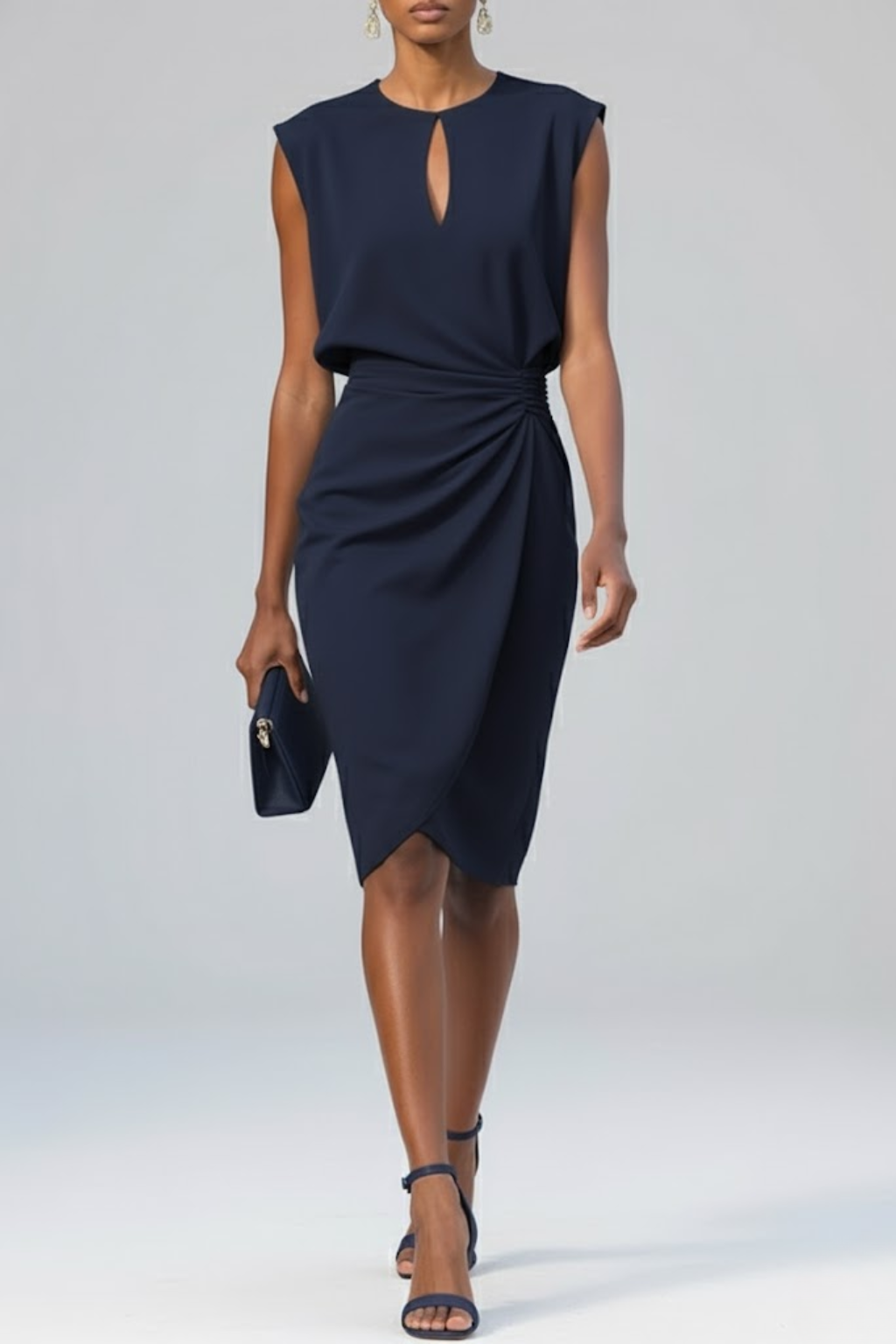 Vestido midi mujer Escote abertura Detalle fruncido