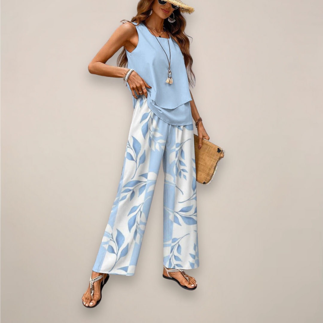 Conjunto Mujer Estampado Pantalón Ancho Primavera