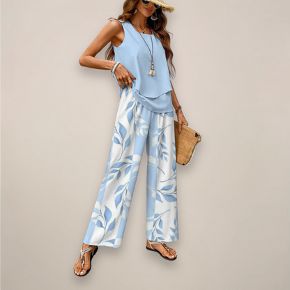 Conjunto Mujer Estampado Pantalón Ancho Primavera