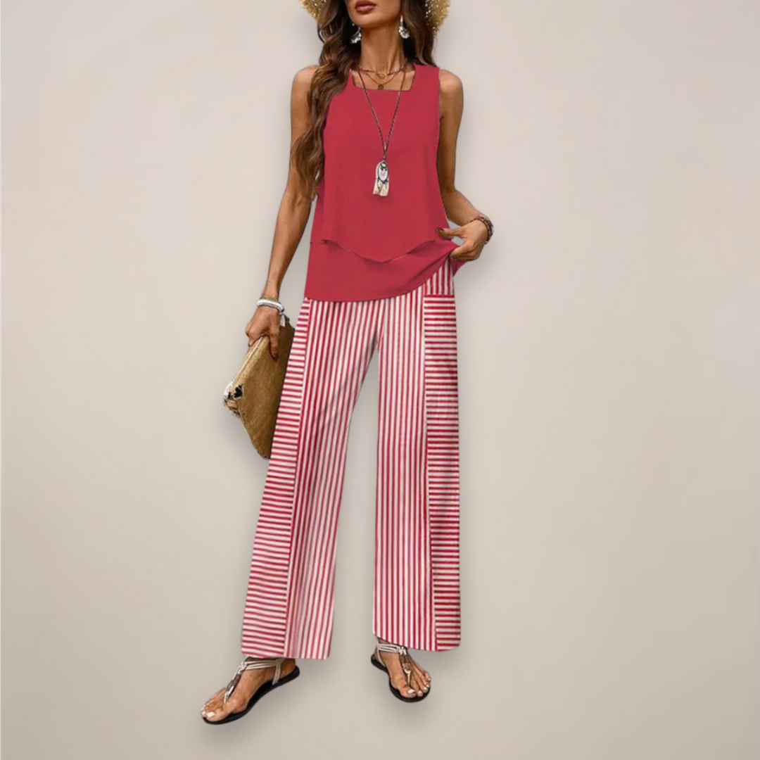 Conjunto Mujer Estampado Pantalón Ancho Primavera