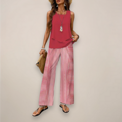 Conjunto Mujer Estampado Pantalón Ancho Primavera