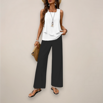 Conjunto Mujer Estampado Pantalón Ancho Primavera