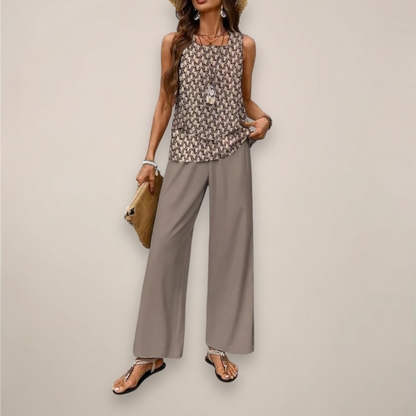 Conjunto Mujer Estampado Pantalón Ancho Primavera
