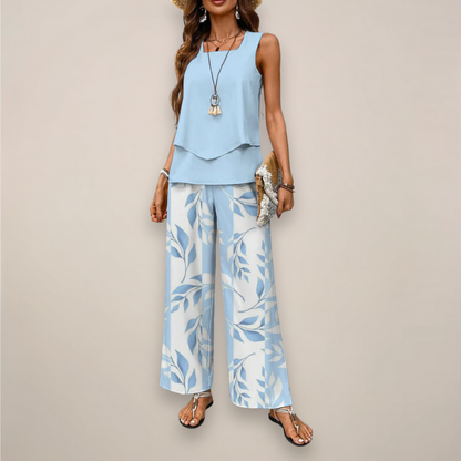 Conjunto Mujer Estampado Pantalón Ancho Primavera - Mavetta